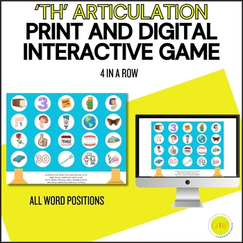 Preview of 'th' Articulation Game, Four in a Row, Printable/Digital, Speech Therapy