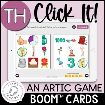 Preview of TH Articulation Game Speech Therapy Teletherapy Activity BOOM™ CARDS Click It