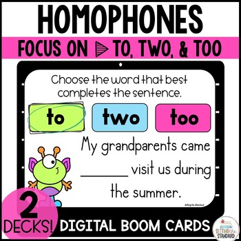 Preview of To, Too, Two Homophone Boom Cards