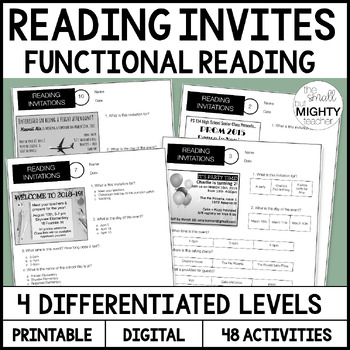 Preview of Functional,  Life Skills Reading Invitations, Special Ed English Work