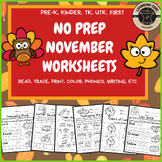 November Morning Work Worksheets No Prep PreK Kindergarten