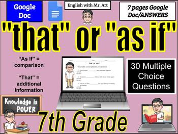Preview of "that" or "as if" - 7th grade  - 30 Questions and Answer / 7 pages