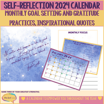 Preview of A New Year of Self-Reflection 2024 Calendar : Monthly Goals To Do List 