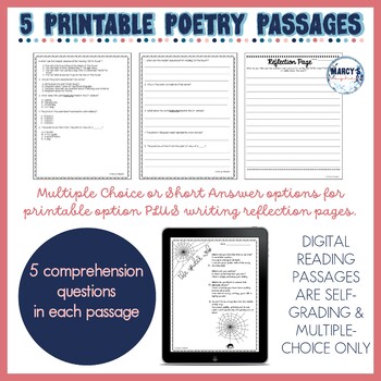 poetry reading comprehension passages questions 4th 5th intervention sheets