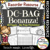Recorder Resource: DC-BAG Bonanza - 20 Page No-Prep Recorder worksheets!