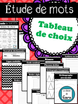 Preview of Étude de mots - TABLEAU DE CHOIX - 5 au quotidien