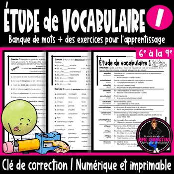 Preview of Étude de vocabulaire 1 I Exercices pour l'étude de mots I French Vocabulary
