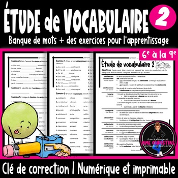 Preview of Étude de vocabulaire 2 I Exercices pour l'étude de mots I French Vocabulary