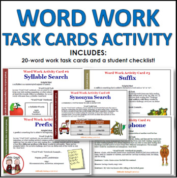 Preview of Word Work Task Cards Activity
