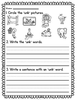'unk' Word Family CVCC Word Work by The Teacher Gene | TpT