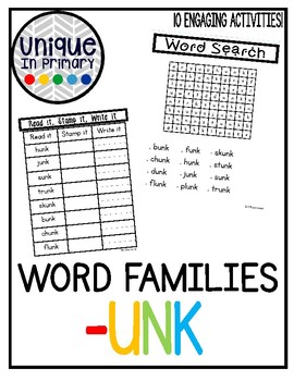 Preview of -unk Word Family Pack NO PREP