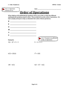 Order of Operations Worksheet (BEDMAS or PEMDAS) with Video Help (free!)