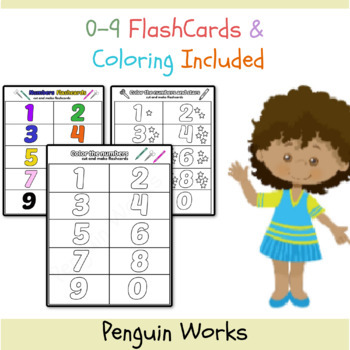 Preview of 0-9 Flash Cards and Coloring Worksheets With Premade Flash Cards Too