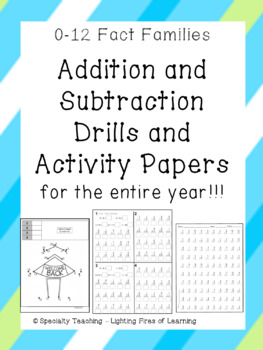 Preview of 0-12 Fact Families Addition & Subtraction Speed Drills and Activity Sheets