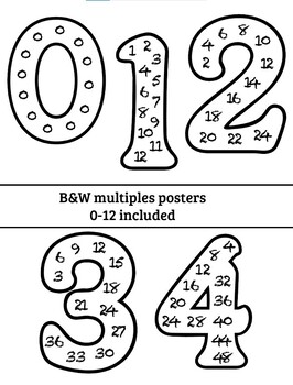 Preview of 0-12 Math Facts (Multiples) Posters B&W