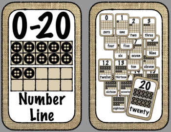 Preview of 0-20 Ten Frame Number Line Burlap Rustic Farmhouse Classroom Decor