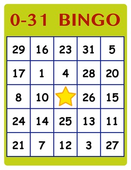 Numbers 0-31 BINGO Game by Ana Wydeven | TPT