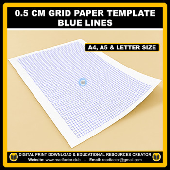 Preview of 0.5 cm Grid Paper Template Blue Lines - A4, A5 & Letter Size