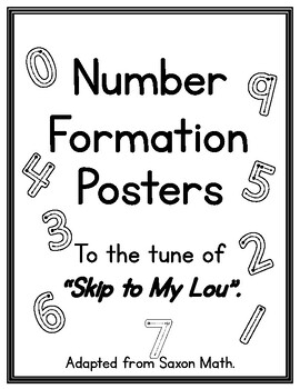 Preview of 0-9 Number Formation Song Posters, Easy Print B+W, Number Formation Tracing Book