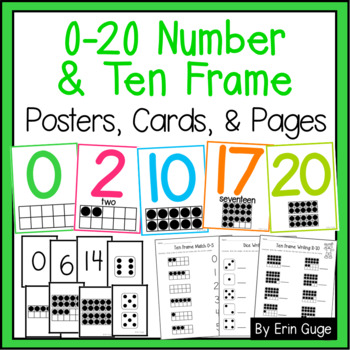 Preview of 0 to 20 Number and Ten Frame Posters, Cards, and Practice Pages