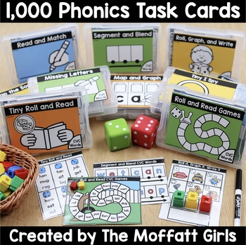 Preview of Phonics + Phonemic Awareness Task Cards, Activities, Centers, Games, Review