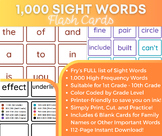 1,000 SIGHT WORD Flash Cards - Fry's FULL list - Printer Friendly