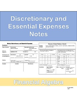 Preview of 1.1 Essential and Discretionary Expenses - Financial Algebra