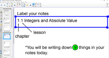 Preview of 1.1 Integers and Absolute Value Notes (Smartboard)