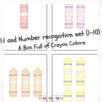 Preview of 1:1 and Number recognition set (1-10) -- A Box Full of Crayon Colors