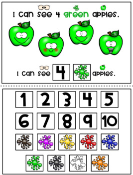 Preview of 1-10 Interactive Counting Number Match & Identifying Colors Fall Book (Autism)