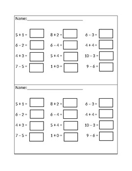 Preview of 1-10 Mixed Addition and Subtraction Problems (Half Sheet- 12 problems)