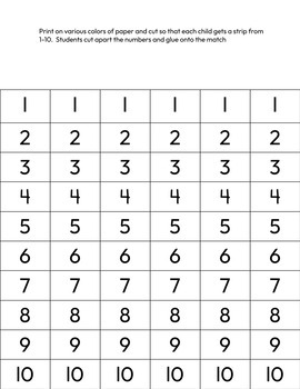 1-10 Number Cut and Paste/Match by Ms Nicole at Preschool | TpT