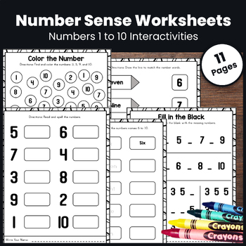 Preview of 1-10 Number Sense Worksheets: Recognize, Read, Trace, Write, Find and Coloring