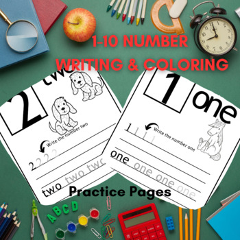 Preview of 1-10  Number Writing & Coloring Practice Pages