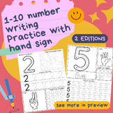 1-10 Number Writing Practice with Hand Sign | 2 Editions