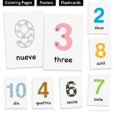 1-10 Numbers: Flashcards, Coloring, Posters, English, Span