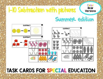 Preview of 1-10 Subtraction Task Cards- Summer edition