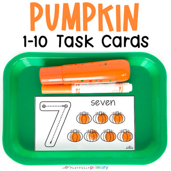 Preview of Pumpkin Counting to 10, Mini Eraser Task Box Cards, Pumpkin Dot Marker Printable