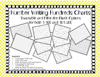 Preview of 1-100 & 101-200 Charts: Full, Traceable,  Fill In The Blanks