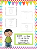 0-100 Dot the Number Printable Worksheets and Work Mats. P