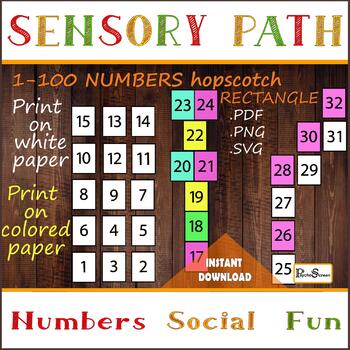 Preview of 1-100 Numbers in Rectangle Hopscotch, Sensory path, Motor stations, feet decals