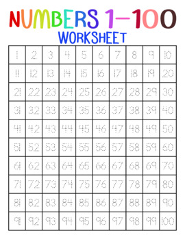Tracing Numbers 1 To 100 Worksheet