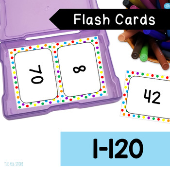 Preview of 1-100 or 1-120 Number Flash Cards Printable White Rainbow Dots