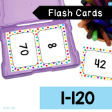 1-100 or 1-120 Number Flash Cards Printable White Rainbow Dots
