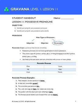 1.11 - Possessive Pronouns by Gravana | TPT