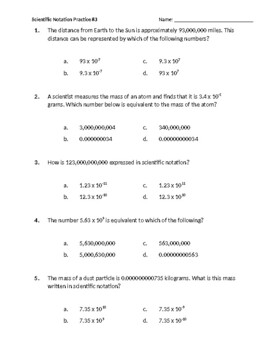 Preview of 1-11 Scientific Notation Practice #3 (Mixed Converting Multiple Choice)