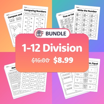 Preview of 1-12 Division Bundle | 2nd, 3rd, 4th Grade Division Worksheets & Math Centers
