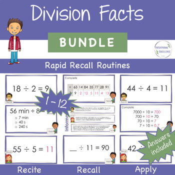 Preview of BUNDLE 1 - 12 Times Tables WARM UP Basic Division Number Facts Math Daily Review
