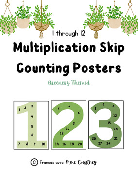 Preview of 1-12 Skip Counting/Multiplication Posters - Greenery Themed