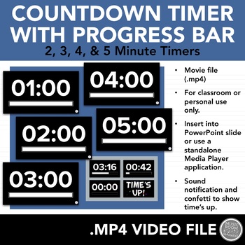 Preview of 1, 2, 3, 4, & 5 Minute Countdown Timers (Video Files for PowerPoint)